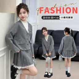 Junior Girl JK School Uniform Set Unique Formal Chain Smart Jackets and Pleated Skirt 2Pcs School Kids Child Uniform Blazer Suit