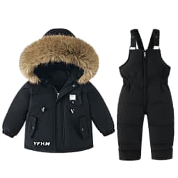 Winter Warm New Baby Snowsuit 2-6 Y Children Outdoor Thicken Fur Hooded Jacket+Overalls 2Pcs Duck Down Set For Kids Girls Boys