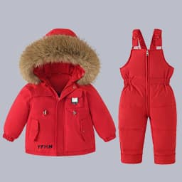Winter Warm New Baby Snowsuit 2-6 Y Children Outdoor Thicken Fur Hooded Jacket+Overalls 2Pcs Duck Down Set For Kids Girls Boys