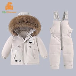 Winter Warm New Baby Snowsuit 2-6 Y Children Outdoor Thicken Fur Hooded Jacket+Overalls 2Pcs Duck Down Set For Kids Girls Boys