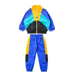 LOlanta 2Pcs Boys' Girls' Color Block Jacket Track Pants Sets Hip Hop Dance Patchwork Clothes Unisex Streetwear 5-16Years