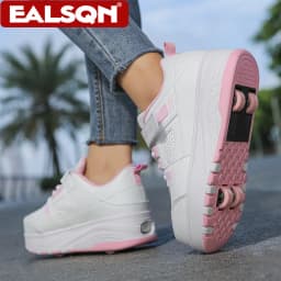 Ultra-Light 4-Wheel Roller Skates for Kids Boys Girls Removable Wheels 2-in-1 Walking Sneakers Sports Outdoor TrainerSize 31-42