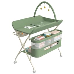 Folding and Mobile baby changing Table with casters and waterproof mattress, adjustable height, large Storage space, Stable Structure, up to 15 kg-gray/green/pink/cream