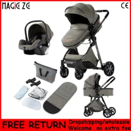 Premium High View Reversible Baby Stroller 3 in 1 Combo - Bidirectional Infant Pushchair, Stepless Reclining Sitting & Lying Bassinet, One-Hand Foldable Travel System Carriage with 6 Gifts & 5-Point Harness for 0-4 Years