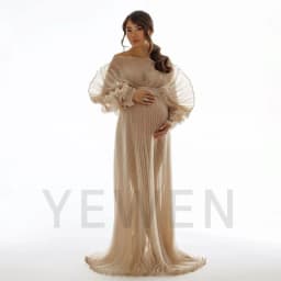 2025 Custom Color Organza Pleated Maternity Dress for Photoshoot Plus Size Pregnancy Photography Gown Baby Shower Dress YEWEN