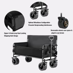 200KG Heavy Duty Folding Camping Cart 150L Large Capacity Utility Wagon All Terrain Removable Wheels Foldable Beach Trolley Outdoor Picnic Shopping Garden Push Cart Portable Collapsible Stroller Wagon with Side Door Sofa Bed Chair