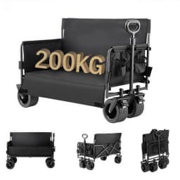 200KG Heavy Duty Folding Camping Cart 150L Large Capacity Utility Wagon All Terrain Removable Wheels Foldable Beach Trolley Outdoor Picnic Shopping Garden Push Cart Portable Collapsible Stroller Wagon with Side Door Sofa Bed Chair