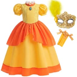 2026 Girl Cosplay New Yellow Cartoon Princess Dress Set Ruffled Puffy Skirt Accessories Outfit Halloween Birthday Party Costume