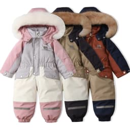 AYNIGIELL Winter Children Coat Patchwork Snowsuit 2-5 Y Boys Fur Lining Overalls Thicken Kids Hooded Ski Suit Girls Warm Outwear