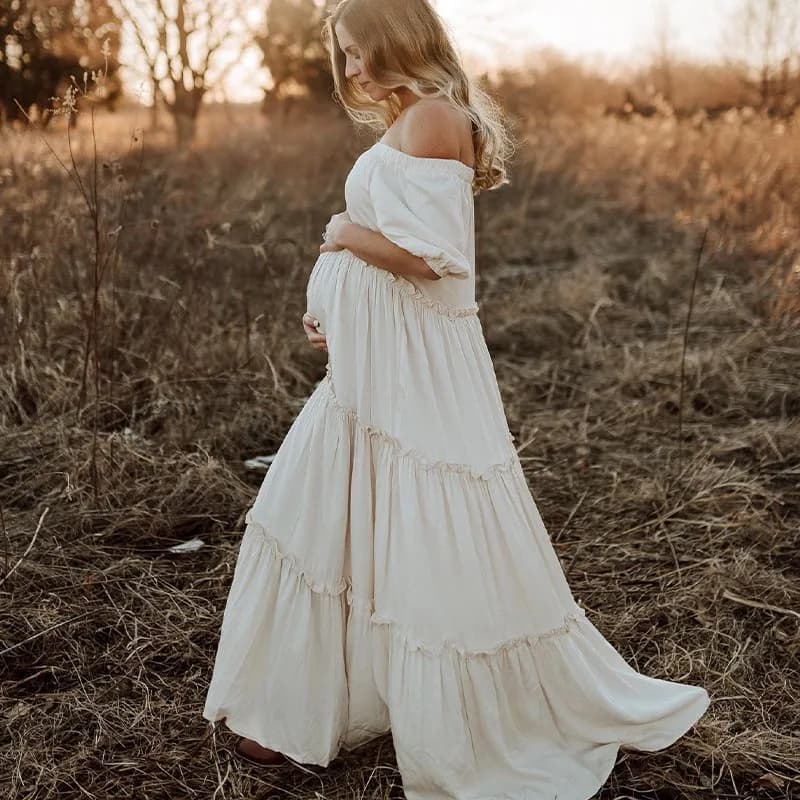 Boho Off Shoulder Maternity Photoshoot Dresses Long Maxi Strapless Dresses Long Formal Dresses Bridesmaid Dress