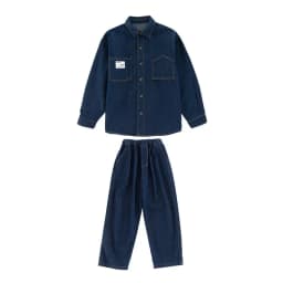 Children Boys Girls Streetwear Hiphop Loose Casual Denim Shirt Jeans Sets Teen Kids Coat Pant Track Suits Stage Clothing Costume