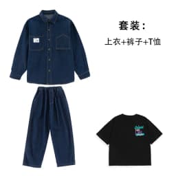 Children Boys Girls Streetwear Hiphop Loose Casual Denim Shirt Jeans Sets Teen Kids Coat Pant Track Suits Stage Clothing Costume