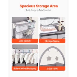 SucceBuy Baby Changing Table Foldable Diaper Change Station with 2 Fabric Drawers Side Basket & Hanging Rod Adjustable Height