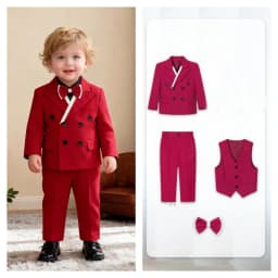 Little Kids White Jacket Vest Pants Bowtie Photography Suit Kids Birthday Wedding Dress Children Piano Host Performance Costume