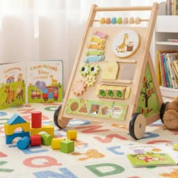 Wooden Baby Mobility Aid Anti-Tip Design Multifunctional Activity Pusher Wooden Push Toy Early Educational Young Child Gear