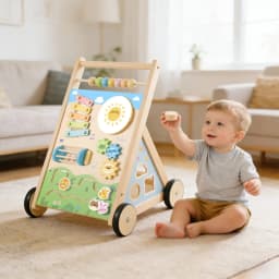 Wooden Baby Mobility Aid Anti-Tip Design Multifunctional Activity Pusher Wooden Push Toy Early Educational Young Child Gear