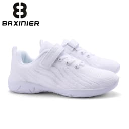 BAXINIER Kids Girls White Cheer Shoes Mesh Breathable Lightweight Training Dance Athletic Competition Cheerleading Sneakers