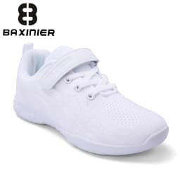 BAXINIER Kids Girls White Cheer Shoes Mesh Breathable Lightweight Training Dance Athletic Competition Cheerleading Sneakers
