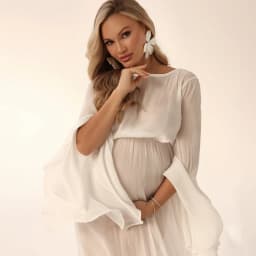 Maternity Photography Props Round Neck Gown Bell Sleeve Dress Pregnancy Photo Shoot Outfits Flowy Studio Posing Clothing