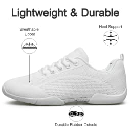 BAXINIER Girls Cheerleading Shoes White Black Breathable Knit Athletic Training Sneakers Youth Kids Cheer Shoes Non-Slip Rubber Sole for School Practice and Competition