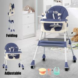 3-In-1 Foldable Baby Highchairs with Double-Layer Dinner Plate and Toy Rack,Anti-Slip Pad Easy-to-Clean Feeding Eat & Play Convertible Dining Chairs For 6 Months Plus Baby