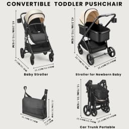 2 in 1 Baby Pushchair Foldable Travel System Pram with Reversible Seat, Adjustable Sun Canopy, Large Storage Basket, Lightweight Baby Stroller for Newborn Toddler 0-36 Months