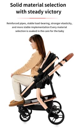 High Landscape Baby Stroller Shock Absorption 3 in 1 Reversible Newborn Carriage Waterproof PU Leather Folding Infant Pram One Foot Brake Large Storage Basket Convertible Sleeping Seat