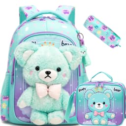 Kids Backpacks for Girls School Backpack with Lunch Bag Pencil Case for Elementary Student 3D Carton Plush Kids Travel School