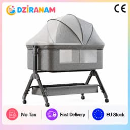 Portable Baby Travel Crib Foldable Rocking Bassinet with Mattress Mosquito Net Lightweight Compact Design Breathable Mesh Storage Basket 360 Degree Locking Wheels Height Adjustable for Newborn Infant Nursery Bedroom and Trips
