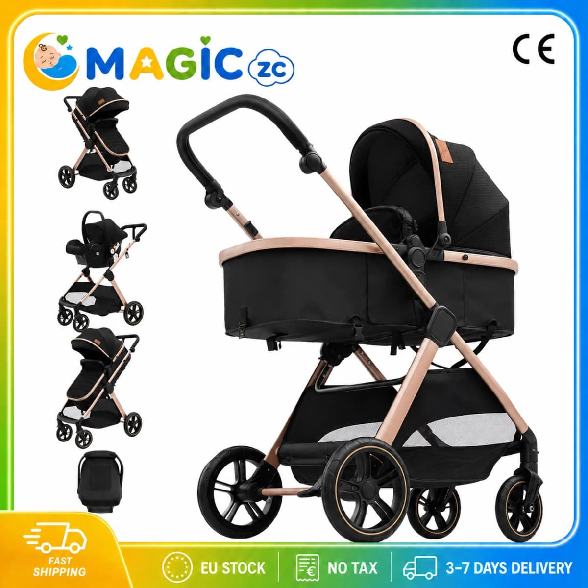Baby Stroller for Newborns Pram Foldable Compact Reversible Travel StrollerEasy Fold for Infant Toddler Daily Use and Travel