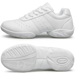 BAXINIER Youth Kids Cheerleading Shoes White Black Synthetic Leather Athletic Training Sneakers for Girls Boys Students Perforated Breathable Soft Cushioned Insole Non-Slip Rubber Sole Competition Shoes