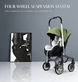 Versatile Baby Pushchair, Fully Flat Reclining Backrest, Quick One-Hand Fold, Adjustable Handlebar, Shock Absorbing System For Daily Family Walks