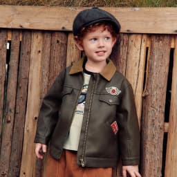 Dave Bella Leather Jacket Autumn Coffee Brown Children Boys Coats Spring Clothes Fashion Outerwear Gentle Casual Party DB3263095
