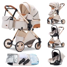 3‑in‑1 Luxurious Elevated‑View Folding Baby Stroller, Aluminum Frame, Multi‑Position Recline for Newborn