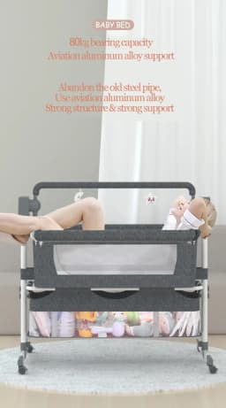 Electric Baby Bassinet Smart Swing Bedside Sleeper Intelligent Automatic Cradle Cot with Remote Control Music 5 Speed Swaying 3 Gear Timer Height Adjustable Aluminum Alloy Frame Storage Basket for Newborns