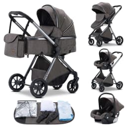3‑in‑1 Luxurious Elevated View Baby Stroller, One‑Hand Foldable Travel Pram, Aluminum Frame, Breathable Mesh Seat, Multi‑Position Recline for Newborns