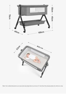 Baby Bedside Crib for Newborn 0-12 Months Adjustable Bassinet Infant Cot with Side Opening 3 Height Levels Foam Mattress Mosquito Net Storage Basket Changing Table 4 Lockable Swivel Wheels Manual Rocking Portable Iron Frame