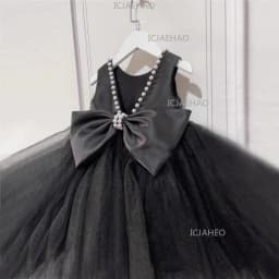 2026 Kids Host Runway Dress Fashion Evening Costume Gown New Children Girls Black Satin Elegant Piano Violin Performance Show