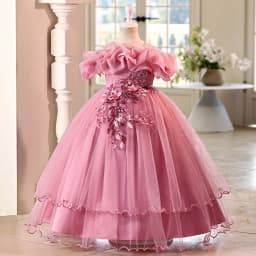 New High-End Luxury Flower Girl Wedding Show Performance Dress for Girls, Puff Sleeve Sequin Princess Dress