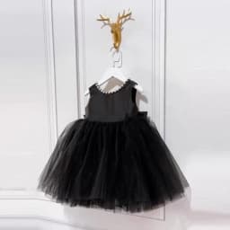 2026 Kids Host Runway Gown New Children Girls Black Satin Elegant Piano Fashion Evening Costume Violin Performance Show Dress