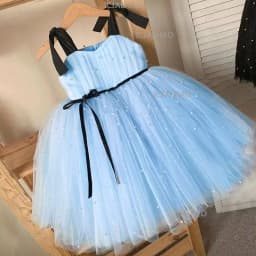 Kids Strapless Sleeveless Gown Princess Dress Stage Performance Pearl Bow Design Girls Formal Wedding Flower Girl Party Banquet