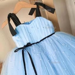 Kids Strapless Sleeveless Gown Princess Dress Stage Performance Pearl Bow Design Girls Formal Wedding Flower Girl Party Banquet