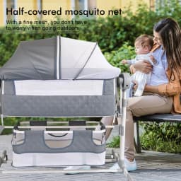 Electric Rocking Baby Crib with Remote Control Bluetooth Music 5 Swing Speeds Timer Adjustable Height Breathable Mesh Mattress Mosquito Net Storage Basket Lockable Wheels Automatic Cradle for Newborn Infant Nursery