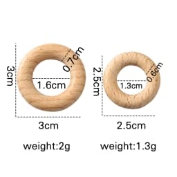 Let's Make 100pc 25/30mm Beech Wooden Ring Food Grade Wood Teether Children's Jewelry DIY Crafts Accessories Nursing Pendant