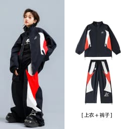 Children Streetwear Hip Hop Boys Girls Loose Casual Sport Jacket Pant Sets Kids Coat Trousers Tracksuits Stage Clothes Costumes