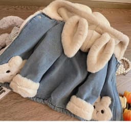 Girls Spring, Autumn and Winter New Denim Lamb Wool Velvet Padded Thickened Coat