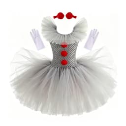 Pennywise Inspired Horrible Creature It Clown Tutu Dress Kids Joker Cosplay Costume with Hair Pin Gloves Girl Halloween Apparel