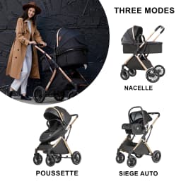 3 in 1 Baby Stroller Luxury Eggshell Design with Adjustable Handle and Storage Basket High Landscape Stroller Infant Car Seat Stroller for Newborn to Toddler with Foldable Reversible Frame for City Travel Shopping and Daily Walks