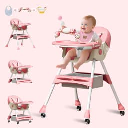 3-In-1 Baby High Chair Foldable Portable Convertible Eat & Play Baby Dining Chair with Double-Layer Dinner Plate Toy Rack Infant Toddler Feeding Chair for Boys Girls Baby Furniture
