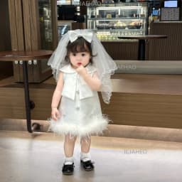 Baby Girls White Korean Style Children Catch Week Gown New Wedding Flower Girl Birthday Party Banquet Elegant Princess Dress